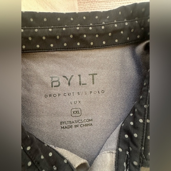 BYLT Men's Drop Cut Lux Polo Gray polka dot Size XL Golf Casual Performance - Picture 3 of 6